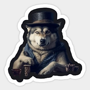 Poker playing husky Sticker